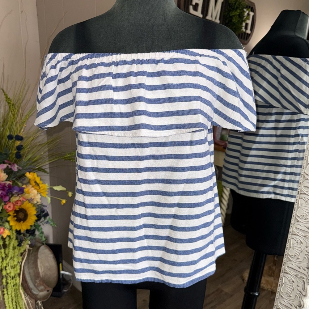 Southern Tide • Ruffle Striped Off the Shoulder Blouse